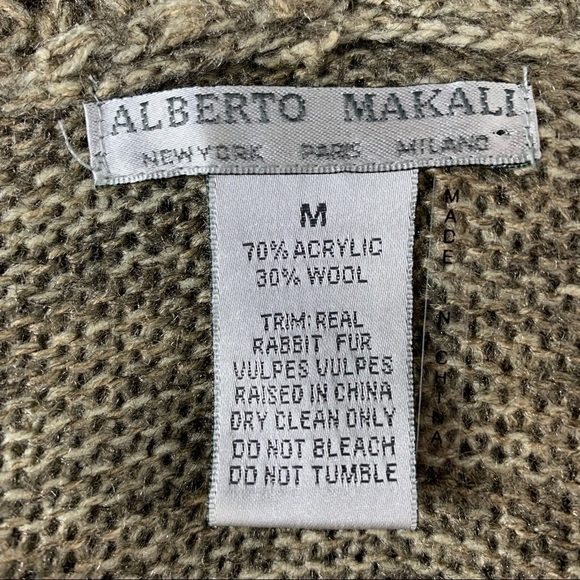 Alberto Makali Size Medium Alpaca Wool Knit Blend Rabbit Fur Trim Vest Cardigan - Picture 14 of 15